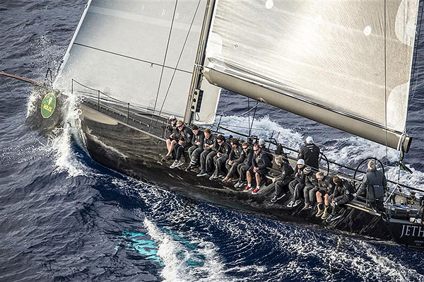 Sir Peter Ogden’s 60-foot Mini Maxi Jethou (GBR) cuts the waves on her way to Capri, during leg two of the Rolex Volcano Race 2012. Photo copyright Kurt Arrigo for Rolex.