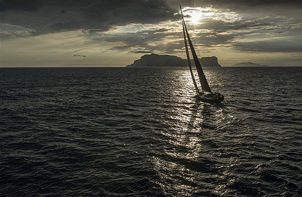 Filip Balcaen’s 112-ft Supermaxi Nilaya (BEL) with Capri in the background, during leg two of the Rolex Volcano Race 2012. Photo copyright Kurt Arrigo for Rolex.