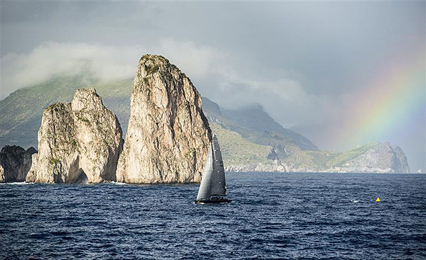 Sir Peter Ogdens 60-foot Mini Maxi Jethou (GBR) after the start of leg two of the Rolex Volcano Race 2012. Photo copyright Kurt Arrigo for Rolex.