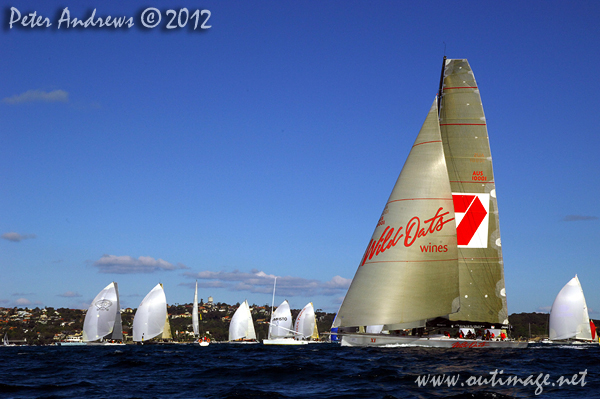 Bob Oatley's Wild Oats XI, after the start of the Audi Sydney Gold Coast 2012. Photo copyright Peter Andrews, Outimage Australia.