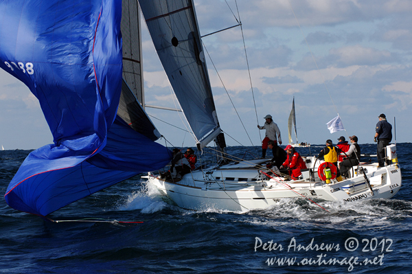 Chris Bran's Beneteau First 40 Brannew, outside the heads after the start of the Audi Sydney Gold Coast 2012. Photo copyright Peter Andrews, Outimage Australia.