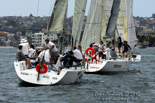 Sydney 38's of Gordon Ketelbey's Zen, Warneford and Jamie's Thirlmere and Bruce Ferguson's Whisper, during the CYCA Trophy One Design Series 2012. Photo copyright Peter Andrews, Outimage Australia 2012.