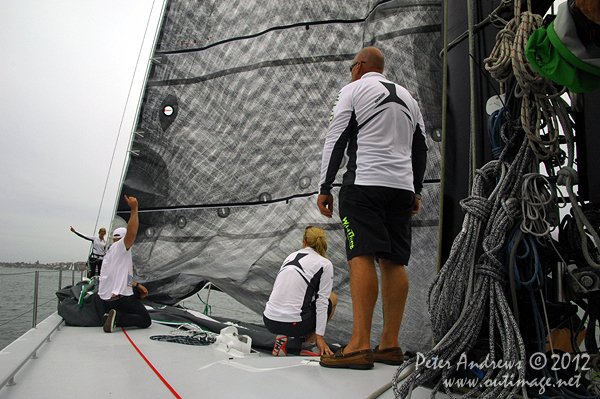 On board Grant Wharington's Jones 100 foot maxi, Wild Thing for a sail on Sydney Harbour December 15, 2012. Photo copyright Peter Andrews, Outimage Australia.