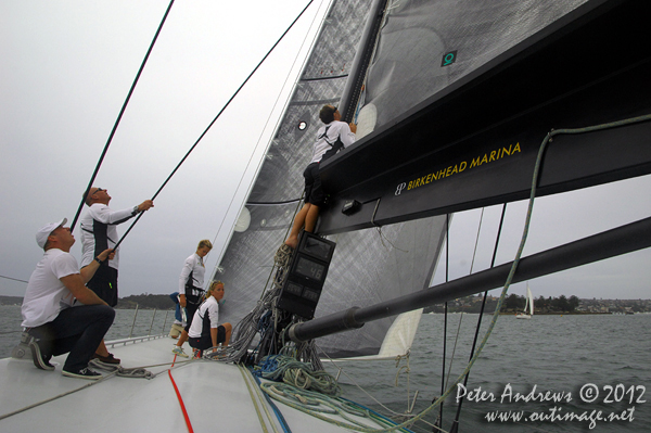 On board Grant Wharington's Jones 100 foot maxi, Wild Thing for a sail on Sydney Harbour December 15, 2012. Photo copyright Peter Andrews, Outimage Australia.