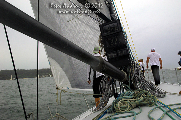 On board Grant Wharington's Jones 100 foot maxi, Wild Thing for a sail on Sydney Harbour December 15, 2012. Photo copyright Peter Andrews, Outimage Australia.