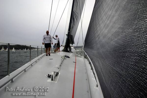 On board Grant Wharington's Jones 100 foot maxi, Wild Thing for a sail on Sydney Harbour December 15, 2012. Photo copyright Peter Andrews, Outimage Australia.