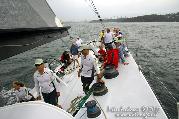 On board Grant Wharington's Jones 100 foot maxi, Wild Thing for a sail on Sydney Harbour December 15, 2012. Photo copyright Peter Andrews, Outimage Australia.