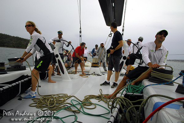 On board Grant Wharington's Jones 100 foot maxi, Wild Thing for a sail on Sydney Harbour December 15, 2012. Photo copyright Peter Andrews, Outimage Australia.