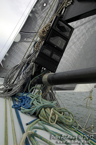 On board Grant Wharington's Jones 100 foot maxi, Wild Thing for a sail on Sydney Harbour December 15, 2012. Photo copyright Peter Andrews, Outimage Australia.