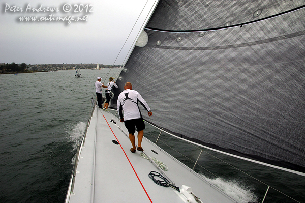 On board Grant Wharington's Jones 100 foot maxi, Wild Thing for a sail on Sydney Harbour December 15, 2012. Photo copyright Peter Andrews, Outimage Australia.