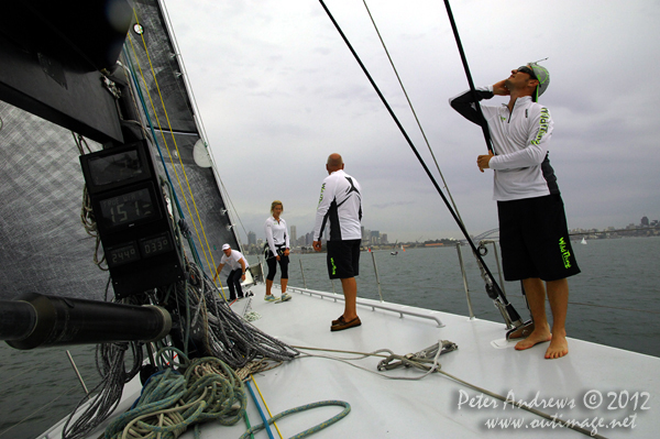 On board Grant Wharington's Jones 100 foot maxi, Wild Thing for a sail on Sydney Harbour December 15, 2012. Photo copyright Peter Andrews, Outimage Australia.