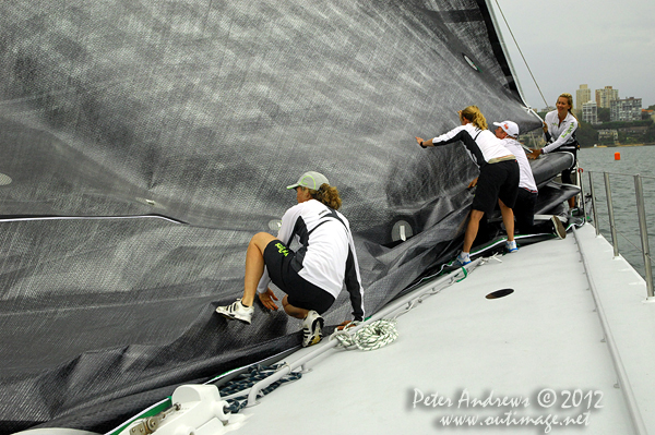 On board Grant Wharington's Jones 100 foot maxi, Wild Thing for a sail on Sydney Harbour December 15, 2012. Photo copyright Peter Andrews, Outimage Australia.