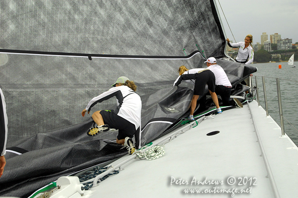 On board Grant Wharington's Jones 100 foot maxi, Wild Thing for a sail on Sydney Harbour December 15, 2012. Photo copyright Peter Andrews, Outimage Australia.