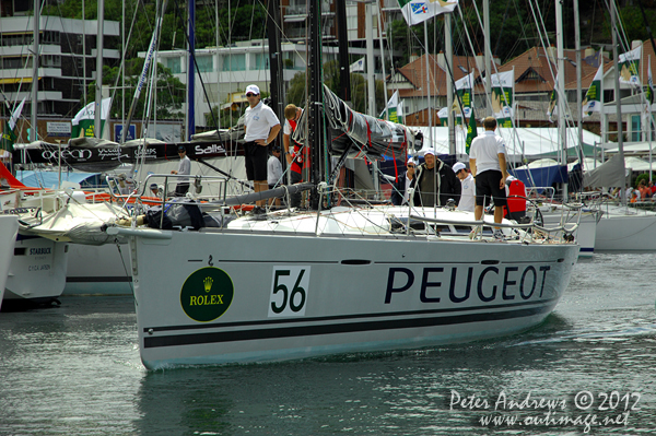 Sebastien Guyot's Beneteau 45 Peugeot-Surfrider, leaving the docks of the Cruising Yacht Club for the start of the 2012 ydney Hobart Yacht Race. Photo copyright Peter Andrews, Outimage Australia.