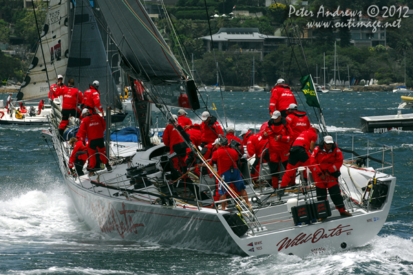 Bob Oatley's Wild Oats XI on Sydney Harbour ahead of the start of the 2012 Sydney Hobart Yacht Race. Photo copyright Peter Andrews, Outimage Australia.