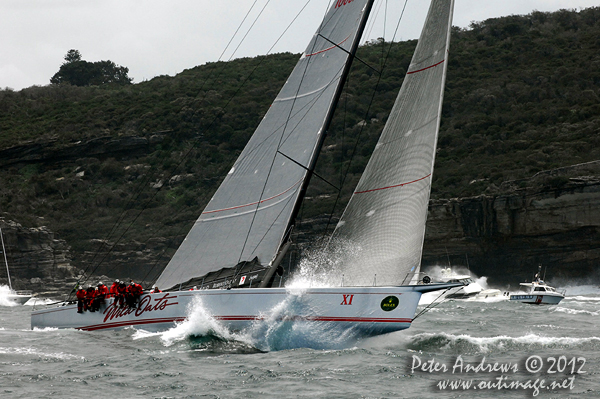 Bob Oatley's Wild Oats XI at the heads of Sydney Harbour after the start of the 2012 Sydney Hobart Yacht Race. Photo copyright Peter Andrews, Outimage Australia.