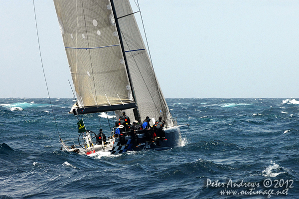 Peter Hardburg's Reichel Pugh 66 Black Jack outside the heads of Sydney Harbour after the start of the 2012 Sydney Hobart Yacht Race. Photo copyright Peter Andrews, Outimage Australia.