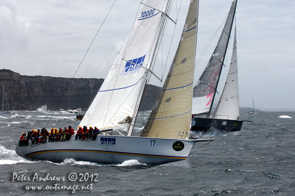 Jim Cooney's Jutson 80 Brindabella and Michael Hiatt's Farr 55 Living Doll, outside the heads of Sydney Harbour after the start of the 2012 Sydney Hobart Yacht Race. Photo copyright Peter Andrews, Outimage Australia.