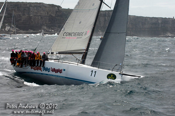 Warwick Sherman's Ker 43 Occasional Course Language Too, outside the heads of Sydney Harbour after the start of the 2012 Sydney Hobart Yacht Race. Photo copyright Peter Andrews, Outimage Australia.