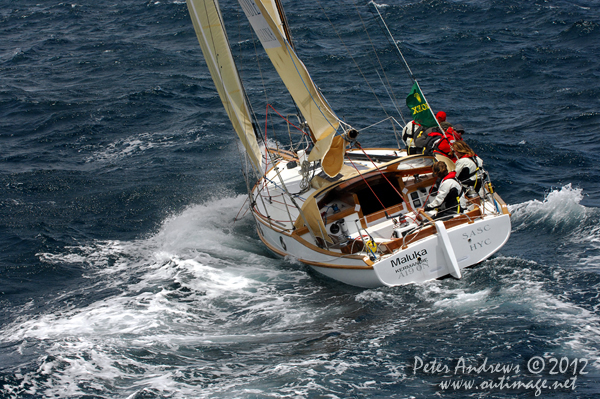 Sean Langman's 9.1 metre gaff-rigged Ranger, Maluka of Kermandie, outside the heads of Sydney Harbour after the start of the 2012 Sydney Hobart Yacht Race. Photo copyright Peter Andrews, Outimage Australia.