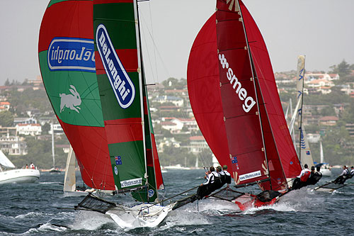 18 footer action on Sydney Harbour. 