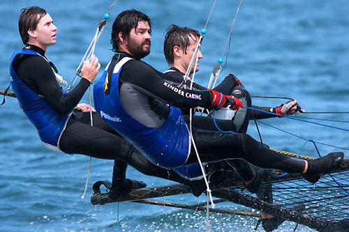 The Panasonic team in Race 2 of the New South Wales Championship on Sydney Harbour. Photo copyright The Australian 18 Footers League.