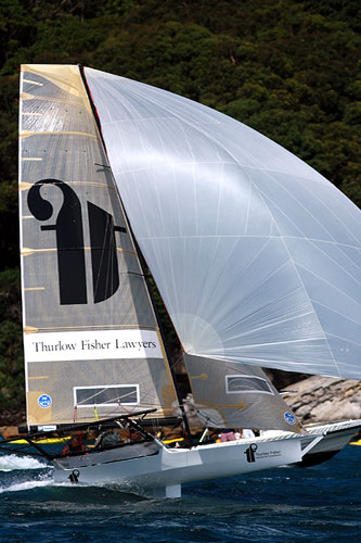 Thurlow Fisher Lawyers, during Race 3 of the Australian 18 foot Skiff Championship on Sydney Harbour. Photo copyright Australian 18 Footers League.