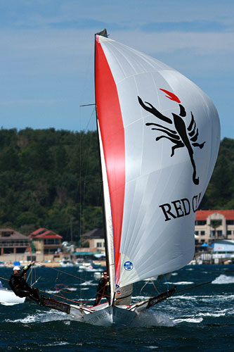 Red Claw, during Race 3 of the Australian 18 foot Skiff Championship on Sydney Harbour. Photo copyright Australian 18 Footers League.