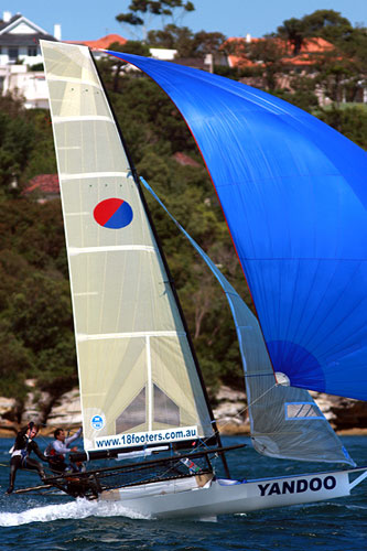 Yandoo, during Race 3 of the Australian 18 foot Skiff Championship on Sydney Harbour. Photo copyright Australian 18 Footers League.