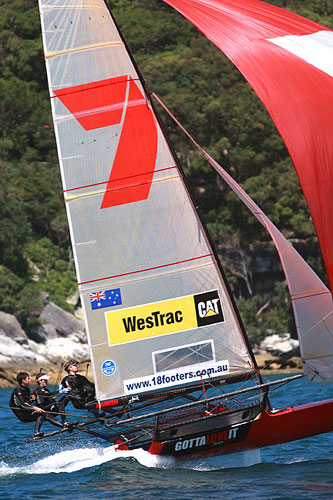 Gotta love it 7, winner of Race 5 of the Australian Championship on Sydney Harbour. Photo copyright Australian 18 Footers League.