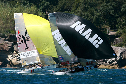 Red Claw Wines and SLAM, during Race 5 of the Australian Championship on Sydney Harbour. Photo copyright Australian 18 Footers League.