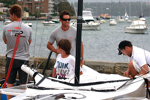 The crew of Thurlow Fisher Lawyers with no race to sail. Photo copyright Australian 18 Footers League.