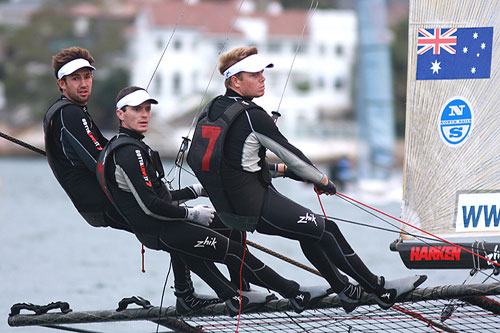 The Gotta Love It 7 crew on the way to an easy win, during the The George Calligeros Trophy Race, Race 1 of the Winning Appliances - JJ Giltinan 18ft Skiff Championship on Sydney Harbour, Saturday March 5, 2011. Photo copyright Australian 18 Footers League.