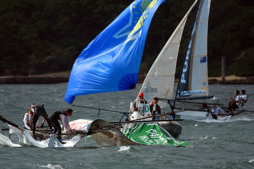 Rag & Famish Hotel's broken mast. Photo copyright Australian 18 Footers League.