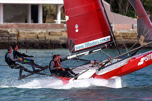 Queen Samantha's winning smile on Smeg. Photo copyright Australian 18 Footers League.