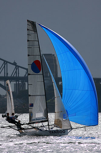 This season's Club Champion, Yandoo, during Race 14 of the Australian 18 Footers League Club Championship on Sydney Harbour. Photo copyright Australian 18 Footers League.