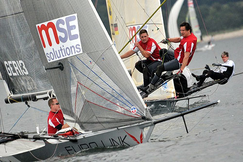 Skiff action at the German 18 Foot Skiff Grand Prix. Photo copyright Christophe Favreau.