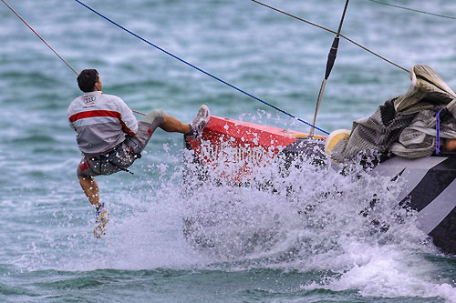 Just onboard Luna Rossa Challenge, Louis Vuitton Pacific Series, Auckland, 30/01/2009. Photo copyright Stefano Gattini / www.carloborlenghi.com