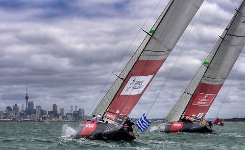 Greek Challenge and Alinghi, Louis Vuitton Pacific Series, Auckland, 30/01/2009. Photo copyright Stefano Gattini / www.carloborlenghi.com