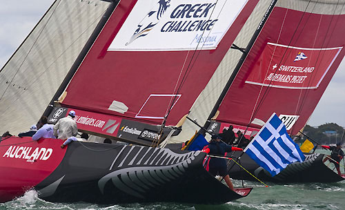 Greek Challenge and Alinghi, Louis Vuitton Pacific Series, Auckland, 30/01/2009. Photo copyright Stefano Gattini / www.carloborlenghi.com