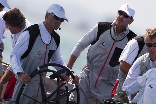 Russell Coutts and Larry Ellison onboard BMW Oracle Racing, Louis Vuitton Pacific Series, Auckland, 31/01/2009. Photo copyright Stefano Gattini / www.carloborlenghi.com