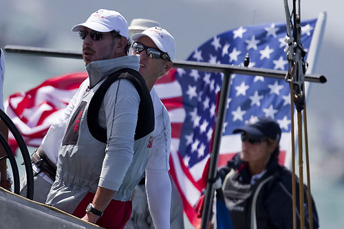 Larry Ellison onboard BMW Oracle Racing, Louis Vuitton Pacific Series, Auckland, 31/01/2009. Photo copyright Stefano Gattini / www.carloborlenghi.com