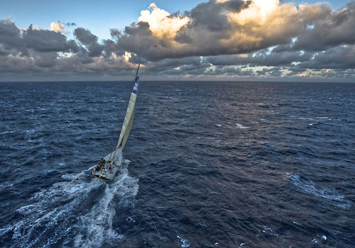 Fabio Mangifesta's V70  Intermatica, passing Stromboli Volcano, Sicily, October 18, 2009, during the Rolex Middle Sea Race 2009. Photo copyright Carlo Borlenghi.