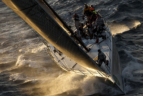 Andres Soriano's Alegre, passing Stromboli Volcano, Sicily, October 18, 2009, during the Rolex Middle Sea Race 2009. Photo copyright Carlo Borlenghi.