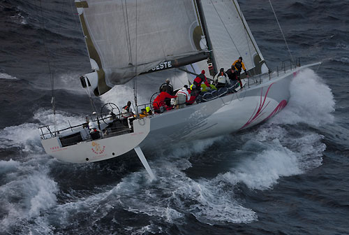 Karl Kwok's Beau Geste, passing Stromboli Volcano, Sicily, October 18, 2009, during the Rolex Middle Sea Race 2009. Photo copyright Carlo Borlenghi.