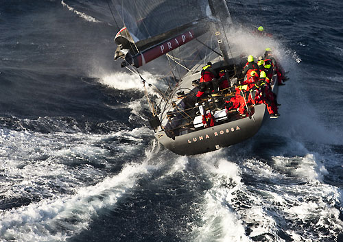 Patrizio Bertelli's Luna Rossa, skippered by Torben Grael, passing Stromboli Volcano, Sicily, October 18, 2009, during the Rolex Middle Sea Race 2009. Photo copyright Carlo Borlenghi.