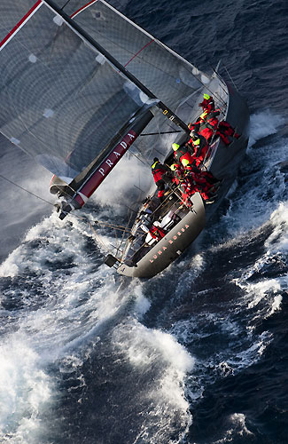 Patrizio Bertelli's Luna Rossa, skippered by Torben Grael, passing Stromboli Volcano, Sicily, October 18, 2009, during the Rolex Middle Sea Race 2009. Photo copyright Carlo Borlenghi.