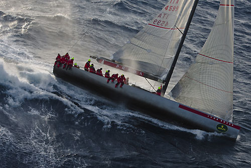 Patrizio Bertelli's Luna Rossa, skippered by Torben Grael, passing Stromboli Volcano, Sicily, October 18, 2009, during the Rolex Middle Sea Race 2009. Photo copyright Carlo Borlenghi.