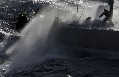 Niklas Zennstrom's Ran, passing Stromboli Volcano, Sicily, October 18, 2009, during the Rolex Middle Sea Race 2009. Photo copyright Carlo Borlenghi.