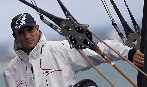 Auckland, 14-03-2010. Emirates Team New Zealand's 18th man, rugby star Dan Carter, during the Louis Vuitton Trophy in Auckland 2010. Photo copyright Stefano Gattini of Studio Borlenghi and Azzurra.